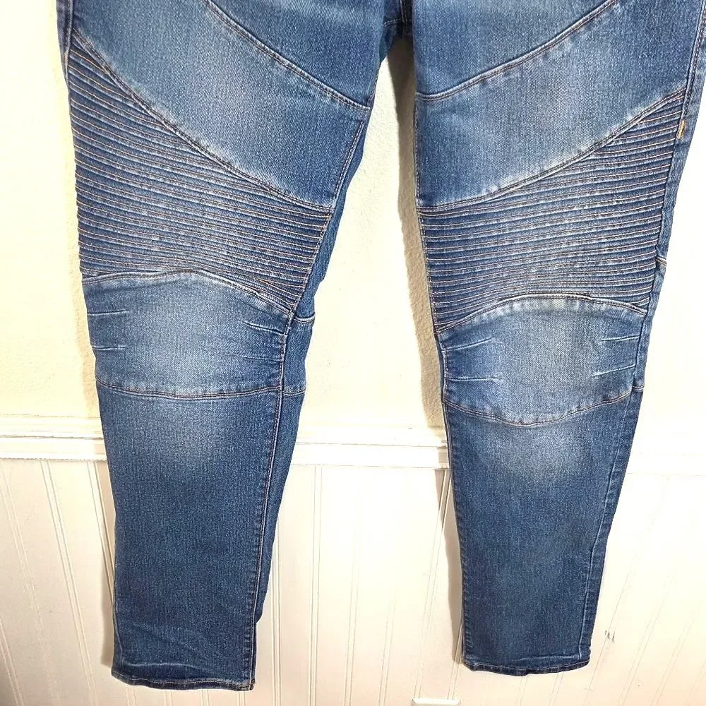 Men's True Religon Rocco Moto Relaxed Skinny Denim Blue Jeans Size 32